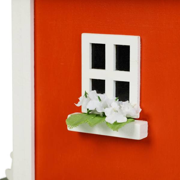 Decoratief vogelhuisje landhuis bruin - rood - wit - plaatmateriaal op houtbasis - 19 x 25 x 19 cm