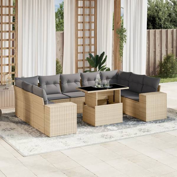 Salon de jardin 3036939-1 lot de 10 Beige - Gris - Polyrotin - 62 x 69 x 62 cm