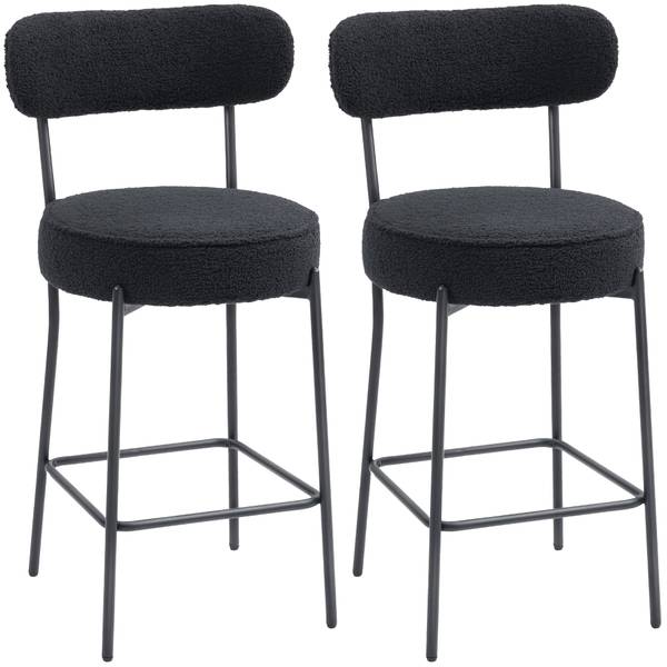 Barhocker 83A-347V00BK 2er Set Schwarz - Fleece - Polyester - 49 x 95 x 52 cm