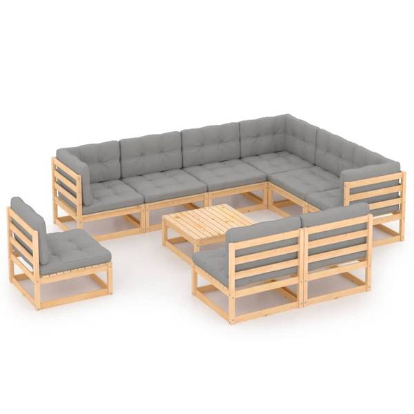 Loungeset 3009830-2 (10-delig) bruin - polyester - grenenhout - 70 x 30 x 70 cm