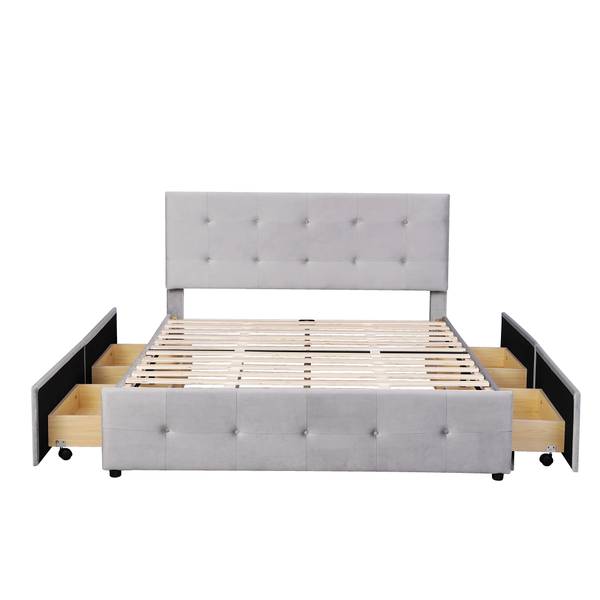 Polsterbett Apollo Ⅲ Grau - Polyester - Samt - Kiefer - Stahl - 149 x 106 x 210 cm