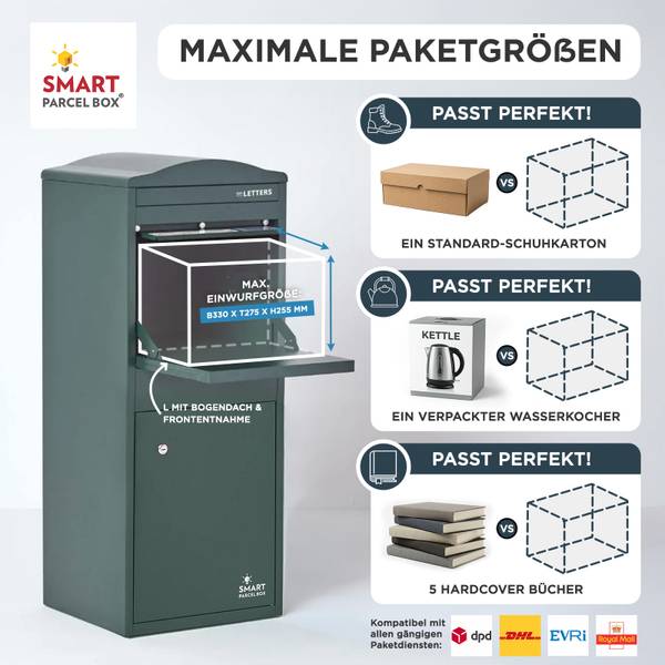 Großer Paketbriefkasten gebogenem Dach Grün
