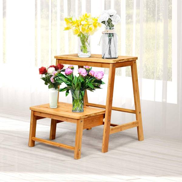 2-Stufen Tritthocker klappbar Braun - Bambus - 51 x 48 x 45 cm