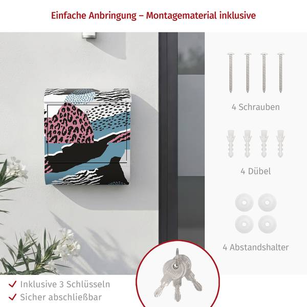 Briefkasten Animalprint Asia Grau - Stahl - 39 x 46 x 13 cm