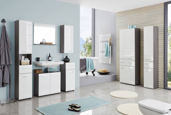 Badkamerkast-lijn zilver - deels massief hout - 30 x 182 x 31 cm