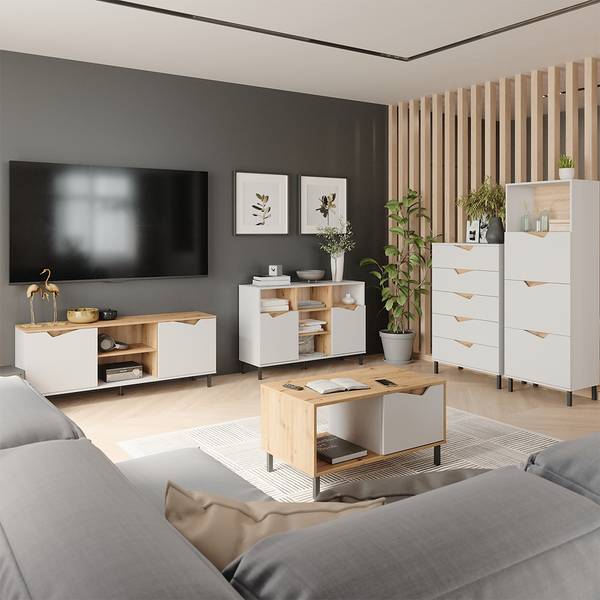 Kommode Marelle 57873 Asteiche Dekor - Reinweiß