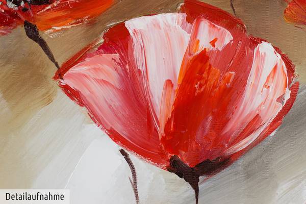 Acrylbild Handgemalt Mohnblumen Sin Rot - Baumwollstoff - 150 x 50 x 4 cm