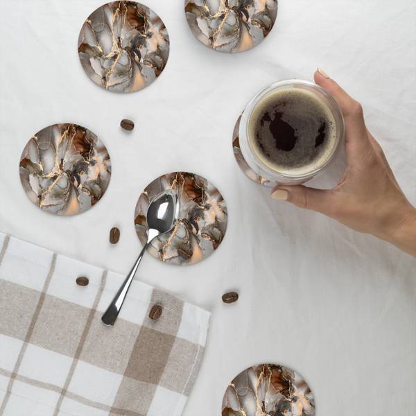 GLASUNTERSETZER Abstrakt 6er-Set Grau - Kork - 10 x 1 x 10 cm