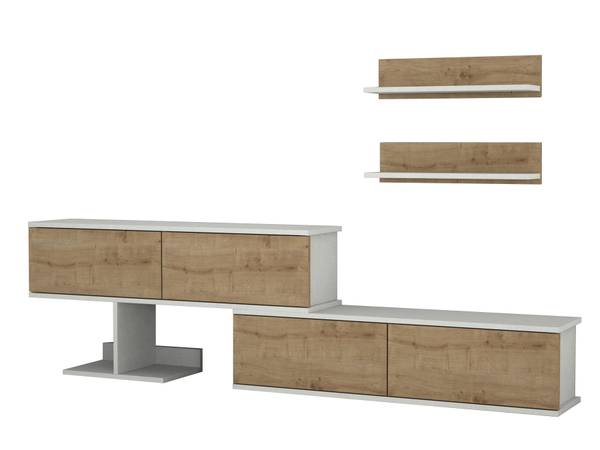 Wohnwand Maximus Weiß Safir Braun - Holzwerkstoff - 185 x 59 x 29 cm