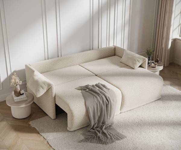 Schlafsofa mit Ecksofa Funktion Nappa Beige