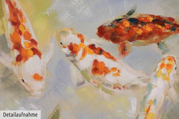 Acrylbild Handgemalt Fische Mad Baumwollstoff - 100 x 70 x 4 cm