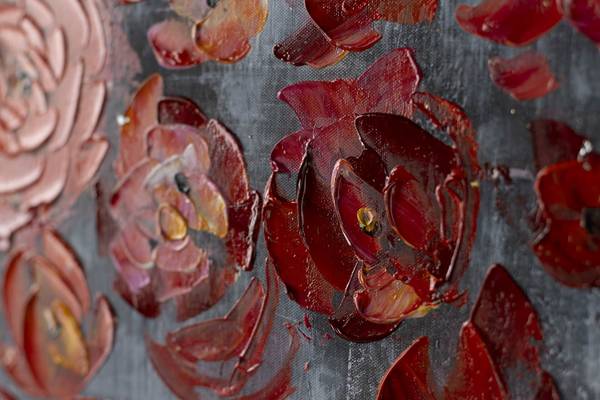 Acrylbild Handgemalt Rosen Sin Grau - Rot - Baumwollstoff - 120 x 60 x 4 cm