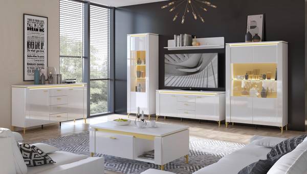 Sideboard LAZIO Gold - Weiß - Holzwerkstoff - 201 x 88 x 40 cm