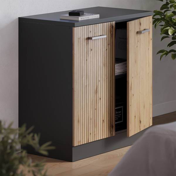 Küchenschrank Dachschrägen R-Line 61787 Anthrazit - Asteiche Dekor - Breite: 80 cm