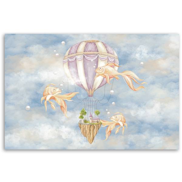 Wandbild heißluftballon fliegendes haus 90 x 60 cm
