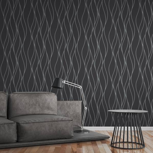 Streifentapete Vlies Schwarz - Grau - Silber - Fleece - 53 x 1005 x 1 cm
