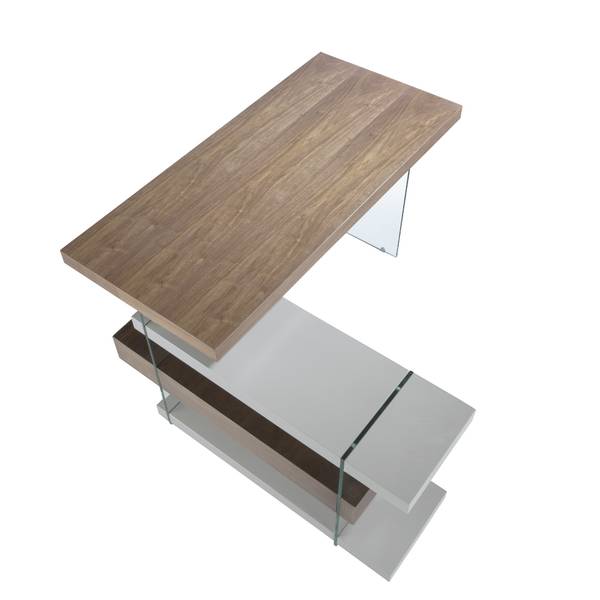 Bureau 3003 Marron - Gris - Noyer - Cristal - Verre de sécurité - 140 x 75 x 127 cm