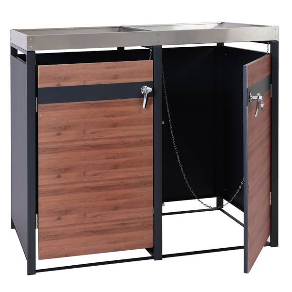 Mülltonnenverkleidung J82 (2er) Braun - Stahl - 132 x 125 x 80 cm
