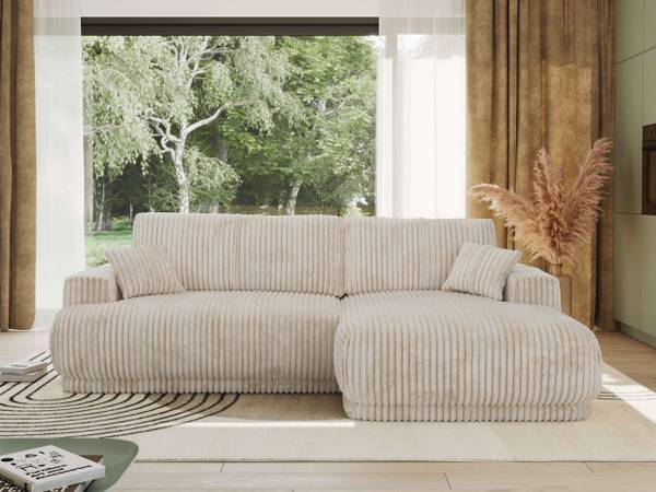Ecksofa RINA L Beige - Ecke davorstehend rechts - Schlaffunktion davorstehend rechts - Cord - Polyester
