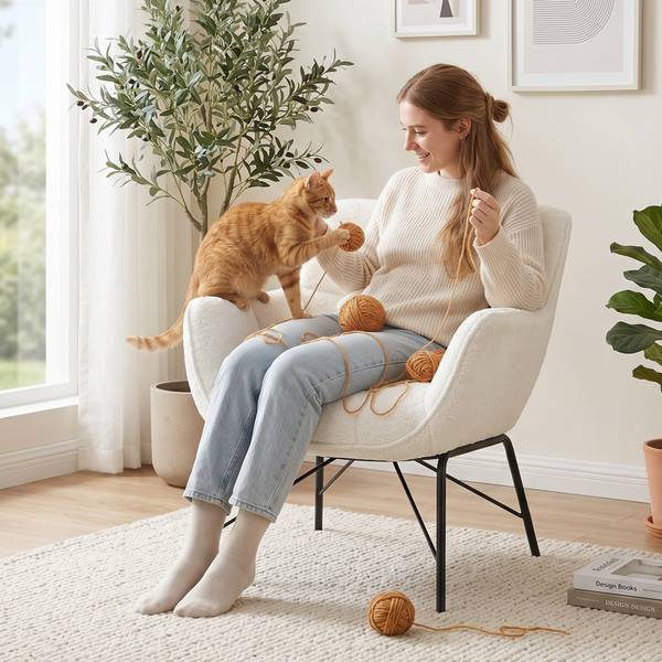Relaxsessel 83B-764V00CW Weiß - Polyester - Teddystoff - 68 x 79 x 69 cm