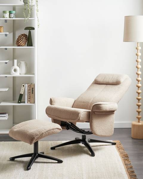 Fauteuil de relaxation GERAS Beige - Noir - Fibres naturelles - 81 x 86 x 89 cm
