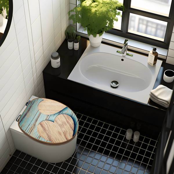 WC-Sitz mit Absenkautomatik Holz Herzen Braun - Bambus - Holzwerkstoff - 38 x 5 x 49 cm