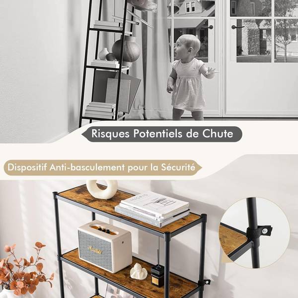 Bibliothèque Étagère JV10678DK Noir - Bois manufacturé - 80 x 154 x 29 cm