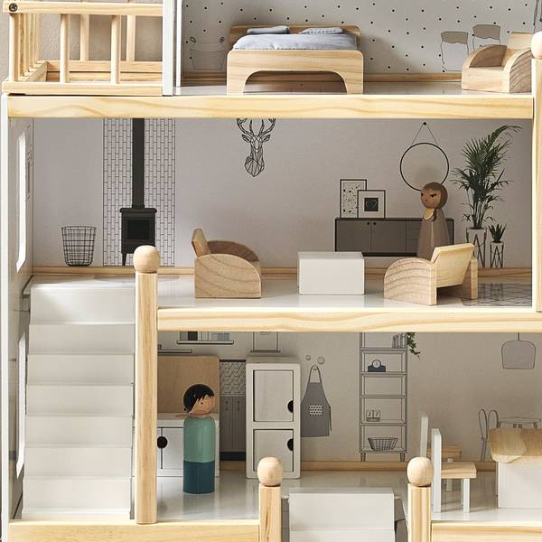 Puppenhaus LYONNAISE 19 tlg Braun - Holzwerkstoff - 32 x 81 x 61 cm