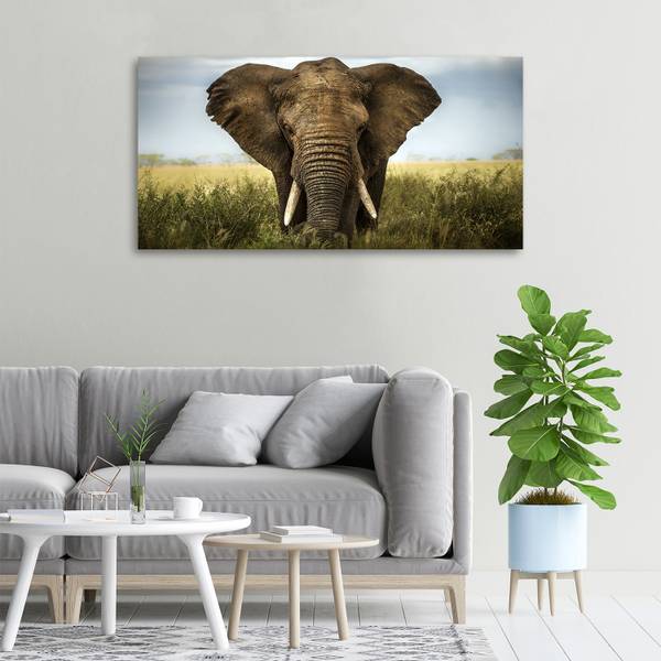 Wandbild Elefant Savanne Braun - Mischgewebe - 100 x 50 x 4 cm