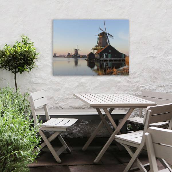 Leinwandbild Niederländische Windmühlen Baumwollstoff - 70 x 50 x 2 cm
