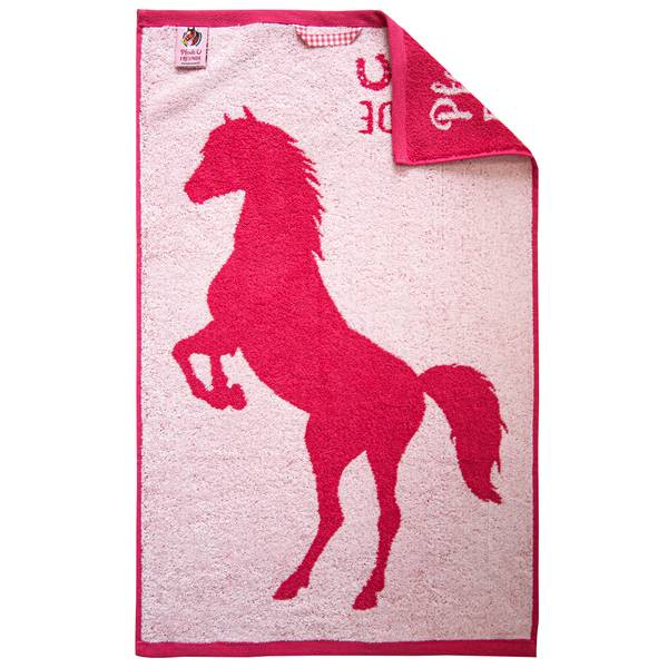 Duschtuch Pferdefreunde Pink - Baumwollstoff - 70 x 1 x 130 cm