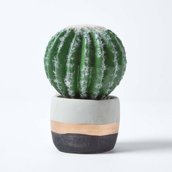 Kunstcactus Bolcactus groen - polyester - 13 x 19 x 19 cm