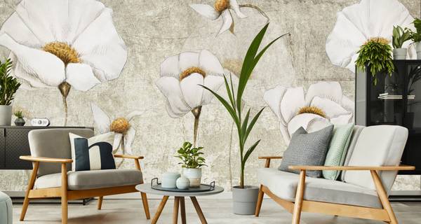 Papier Peint Fleurs Plantes Style Rétro 450 x 300 x 300 cm