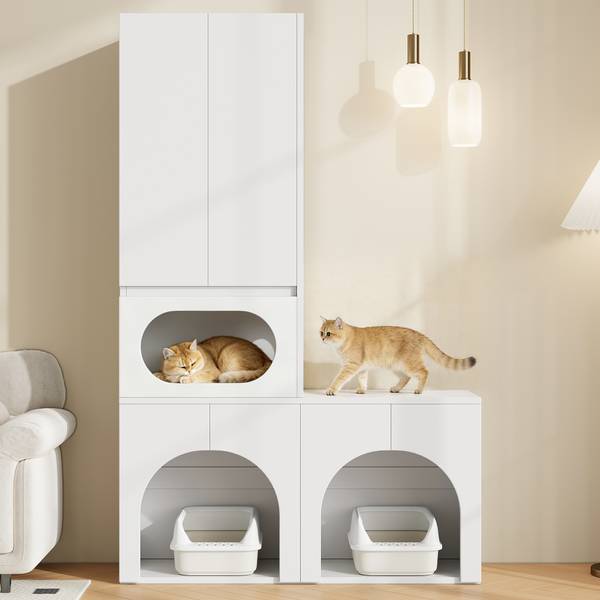Dierenkast LucyZoo Ⅳ wit - plaatmateriaal op houtbasis - 45 x 195 x 140 cm
