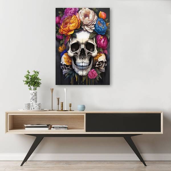 Tableau déco Crâne Pivoines Fleurs 40 x 60 cm