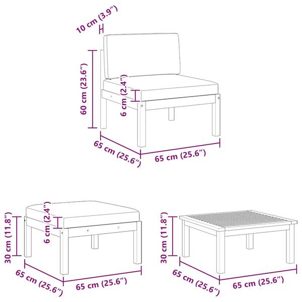 Salon de jardin 312425 (lot de 3) Marron - Polyester - Acacia - 63 x 30 x 63 cm