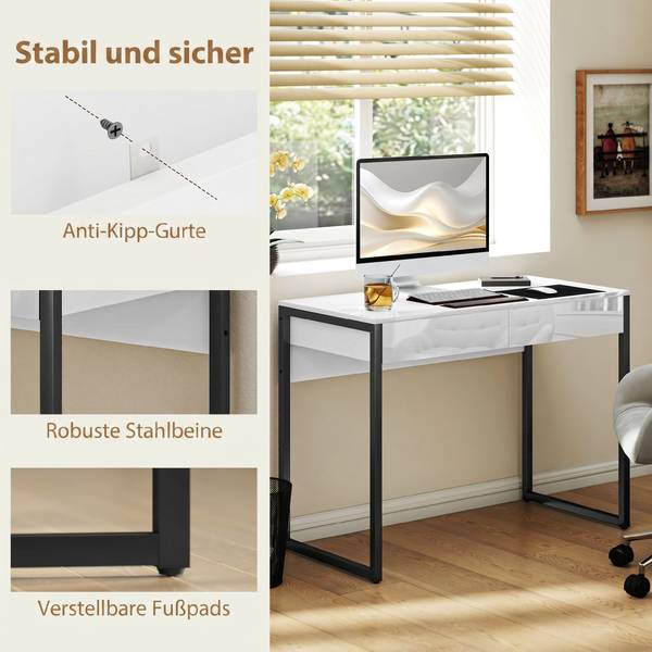 Schreibtisch 836-633V00BK Schwarz - Weiß