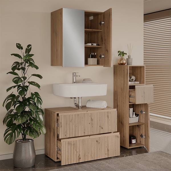 Badmöbel-Set Takumi 58543 3er Set Braun - Holzwerkstoff - 80 x 58 x 35 cm
