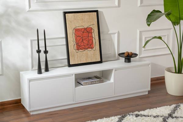 Meuble TV Morrigan Blanc - 160 x 30 cm - Bois manufacturé