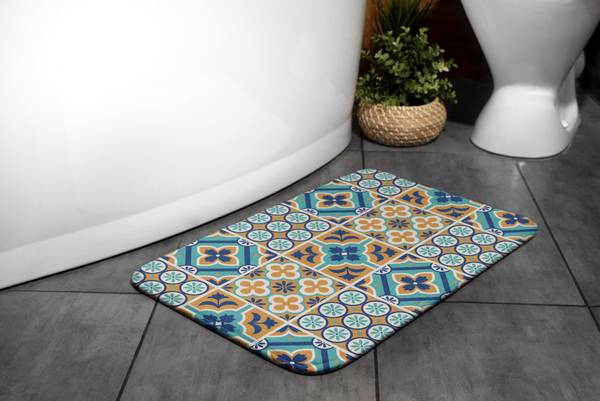 Badteppich Geometrische Muster Blau - Polyester - 75 x 45 x 75 cm