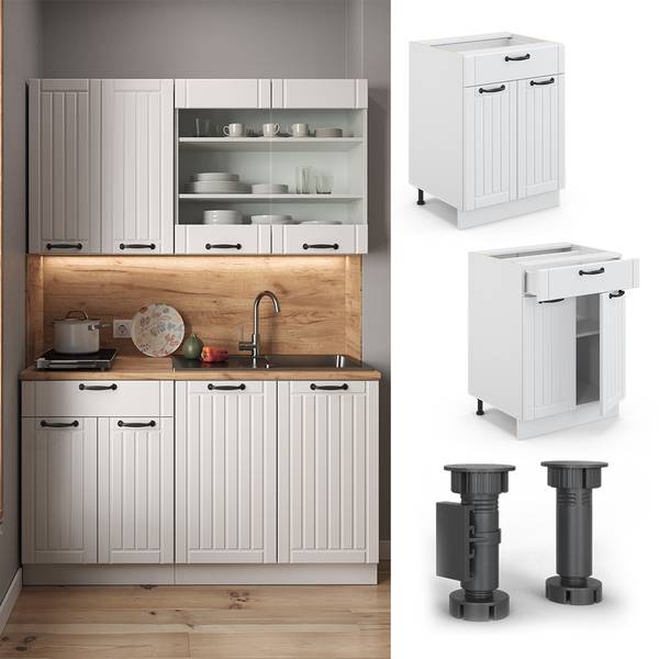 Küchenunterschrank Fame-Line 45409 Eiche Landhaus Dekor - Weiß - Breite: 60 cm