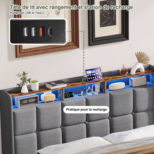 Doppelbett HXQ01 Grau - Metall - Massivholz - 164 x 110 x 218 cm