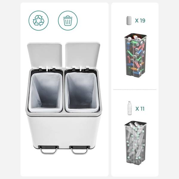 Mülleimer Mülltrennsystem Weiß - Metall - 36 x 74 x 41 cm