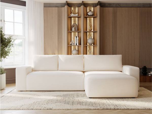 Ecksofa TAZONES Creme - Armlehne beidseitig montierbar - Ecke davorstehend rechts - Ottomane davorstehend rechts