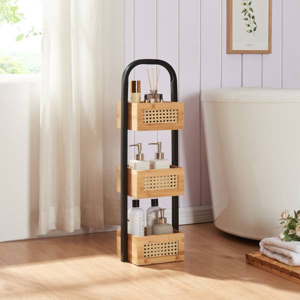 Étagère de salle de bain Tervola Beige - Noir - Bambou - Bois manufacturé - Métal - Matière plastique - 23 x 73 x 19 cm