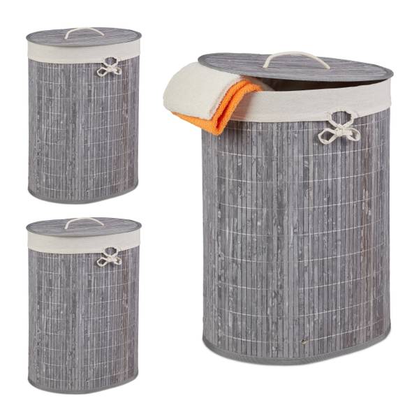 3 x Bambus Wschekorb oval grau kaufen | home24