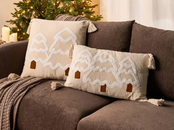 Dekokissen INTSIA 2-tlg Beige - Weiß - Naturfaser - 50 x 5 x 30 cm