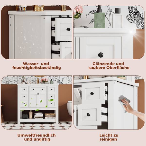 Waschtisch Aphrodite Ⅷ Weiß - Holzwerkstoff - Porzellan - Massivholz - 47 x 90 x 92 cm