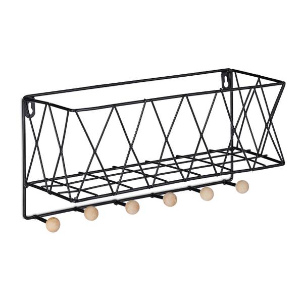 Étagère murale avec portemanteaux Noir - Marron clair