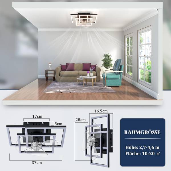 Deckenventilator Denmark Ⅲ Schwarz - Metall - 37 x 17 x 37 cm